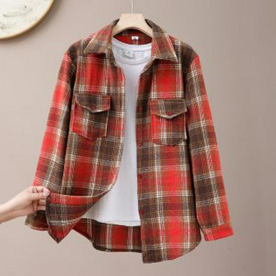 2024 Spring Off-the-Shoulder 3D Retro Cotton Long-Sleeve Shirt 3XL красный