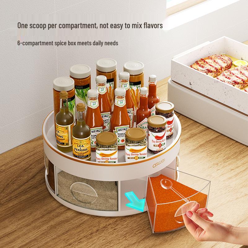 Rotating Kitchen Spice Rack with Multifunctional Storage for Soy Sauce and Seasonings