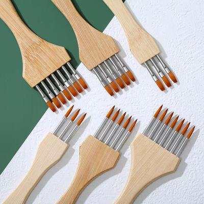 Round/Flat Multi-Tooth Comb Brush Nylon Wool Bamboo Handle Watercolor Brush Painting Supplies Art Stationery Acrylic Paint Brush