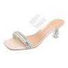 High-heeled rhinestone slippers women's summer outer wear fashion 2025 new fairy wind transparent crystal thin-heeled cool slippers