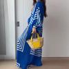 Plus Size Spring and Autumn Women's Fashion Printed Striped Long Sleeve Shirt Pressure Pleated Straight Wide Leg Pants Suit