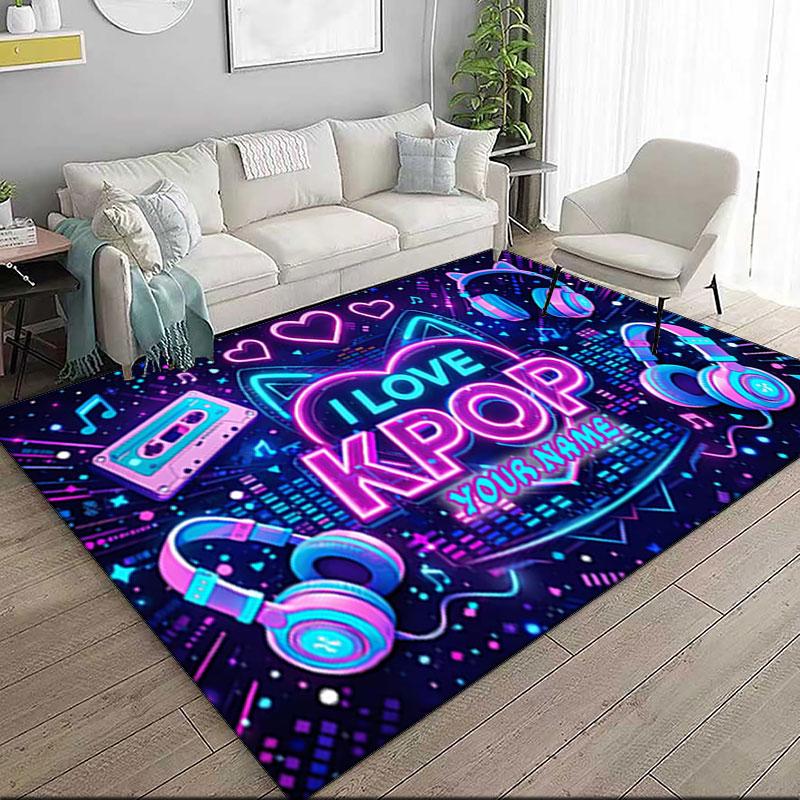 1PC Custom Name Love Kpop Music Festival Theme Floor Mat Ideal for Living Room, Game Rooms, Office, Bedroom,Floor Mat Playful Design