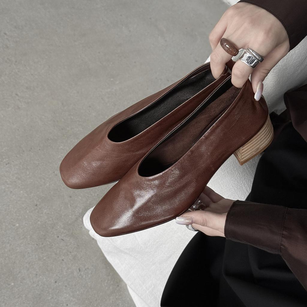 Fashion 2025 New Classic Concise Women Pumps Thick Heels Genuine Leather Office Lady Working Mature Basic Shoes Woman Spring Autumn