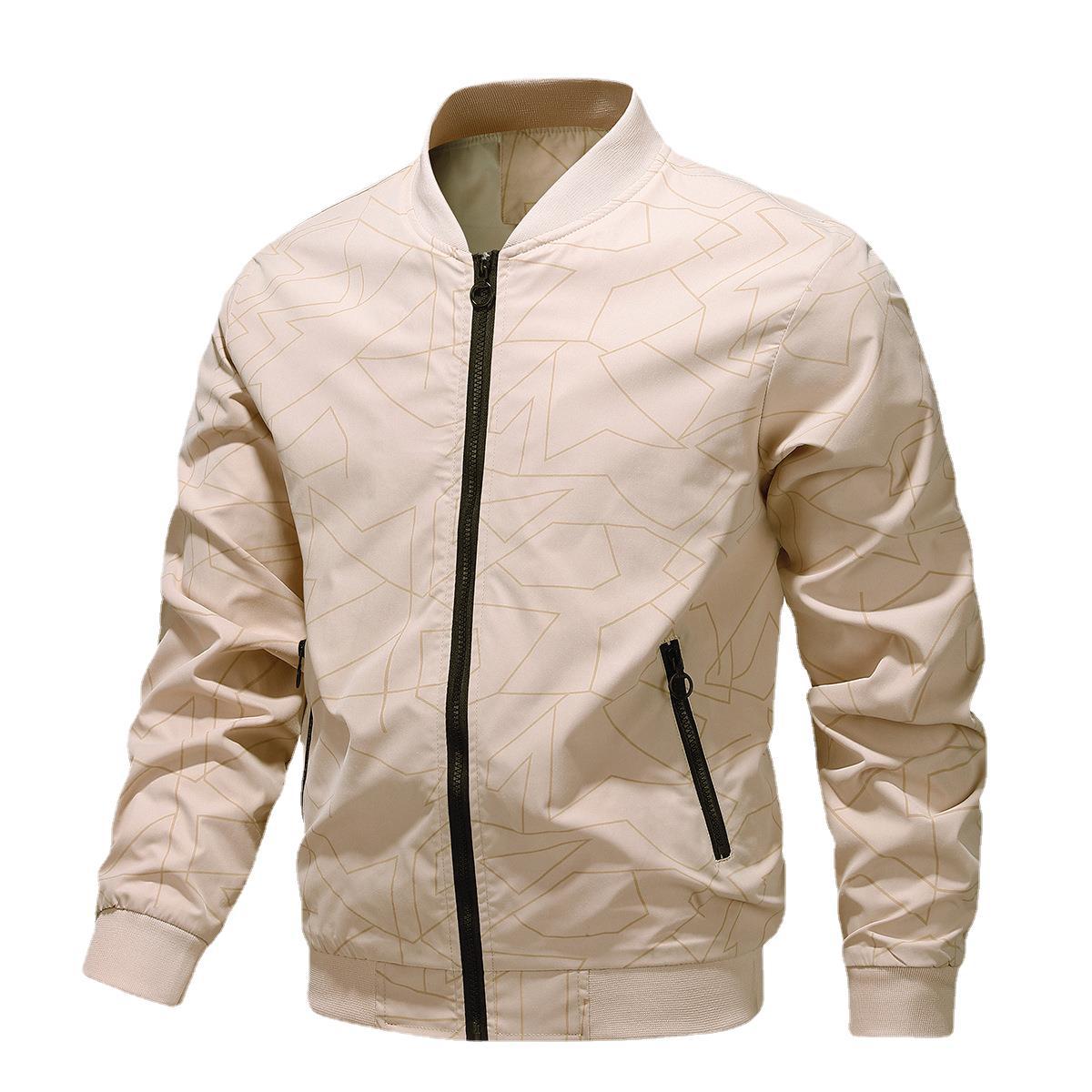 

Spring and Autumn New Baseball Collar Short Loose Solid Color Jacket Men s Business Casual Thin Coat Trend Size M-5XL S бежевий