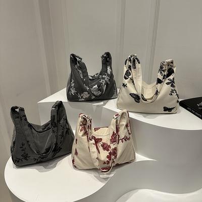 Embroidered Thread Butterfly Casual Bag Women's 2025 Summer New Large-capacity Personalized Underarm Bag Popular Contrasting Color Shoulder Bag