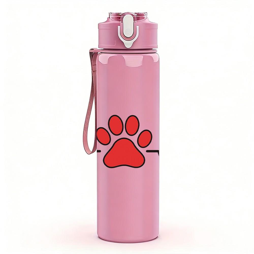 1PC Paw Print Heartbeat Graphic 750ml Color Plastic Sports Water Bottle Leakproof Flip Straw Lid Suitable for Sports Office Home Use