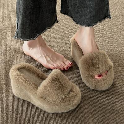 Piel Ante Zapatillas de Mujer Cuñas Casa Cálidas Felpa Algodón Zapatos Marca Moda Slingback Chanclas Tendencia Cómodas para Caminar Zapatos Mujer