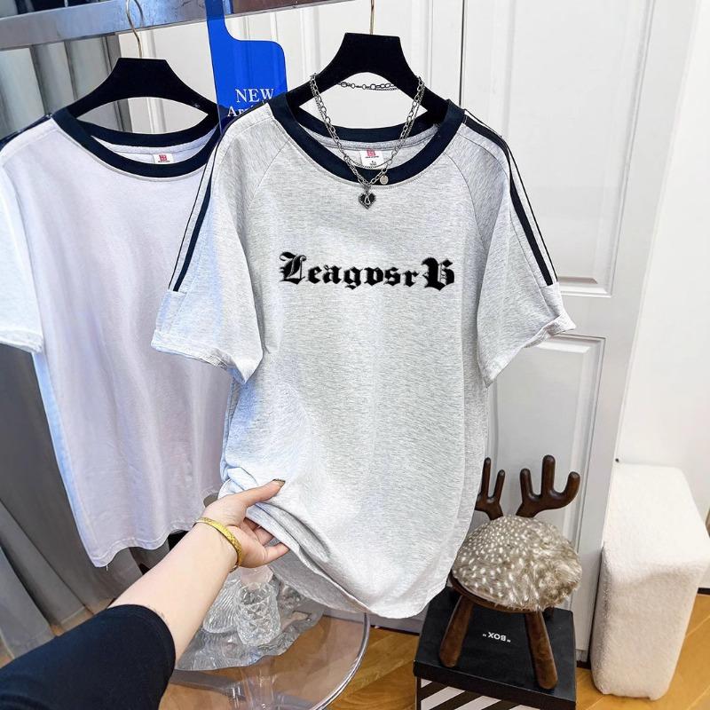 

Женская летняя мода, новый топ с короткими рукавами и принтом в виде трех полос 4XL белый/серый