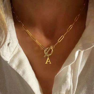 Collana iniziale da donna in acciaio inossidabile Ciondolo con ciondoli a forma di lettera A-Z Girocollo Catena con colletto da donna Collana deduzione Ot Per donne2025