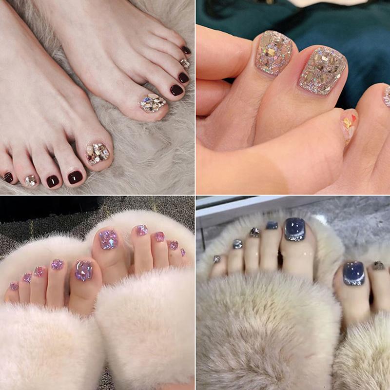24Pcs Toe Nails Fake Nails Nail Sticker Jelly Glue Press On Rhinestone Nails French Nail Manicure Set Nail Care Tool Nail Salon