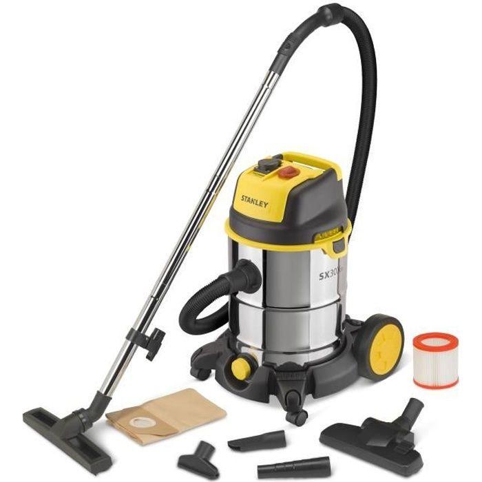 Aspirateur Eau et Poussière sur Chariot - Stanley - Cuve Inox 50L - 1600W - Avec Prise Électroportatif