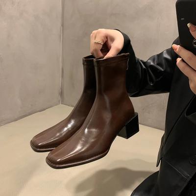 Fashion Vintage Winter Square Toe Women Ankle Boots Fashion Zippers Short Booties Designer Thick Heels Botas De Mujer