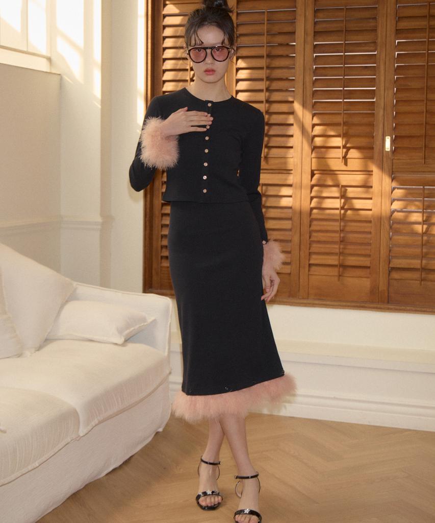 Salon De Yon Fur Trimming Skirt_ Black