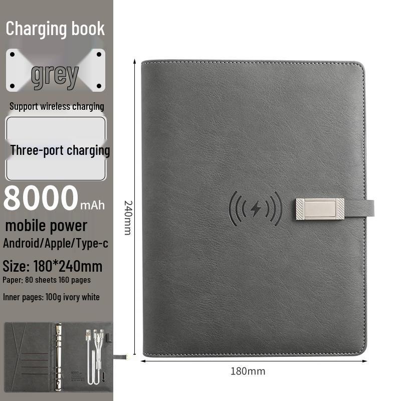 Jingyoujia Wireless Charging Smart Notebook with Power Bank Gray