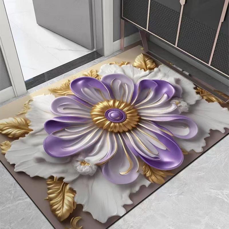 VIKAMA Light Luxury Lotus Bathroom Carpet, Water Absorbing and Anti Slip Floor Mat, Quick Drying Floor Mat for Toilet Doors