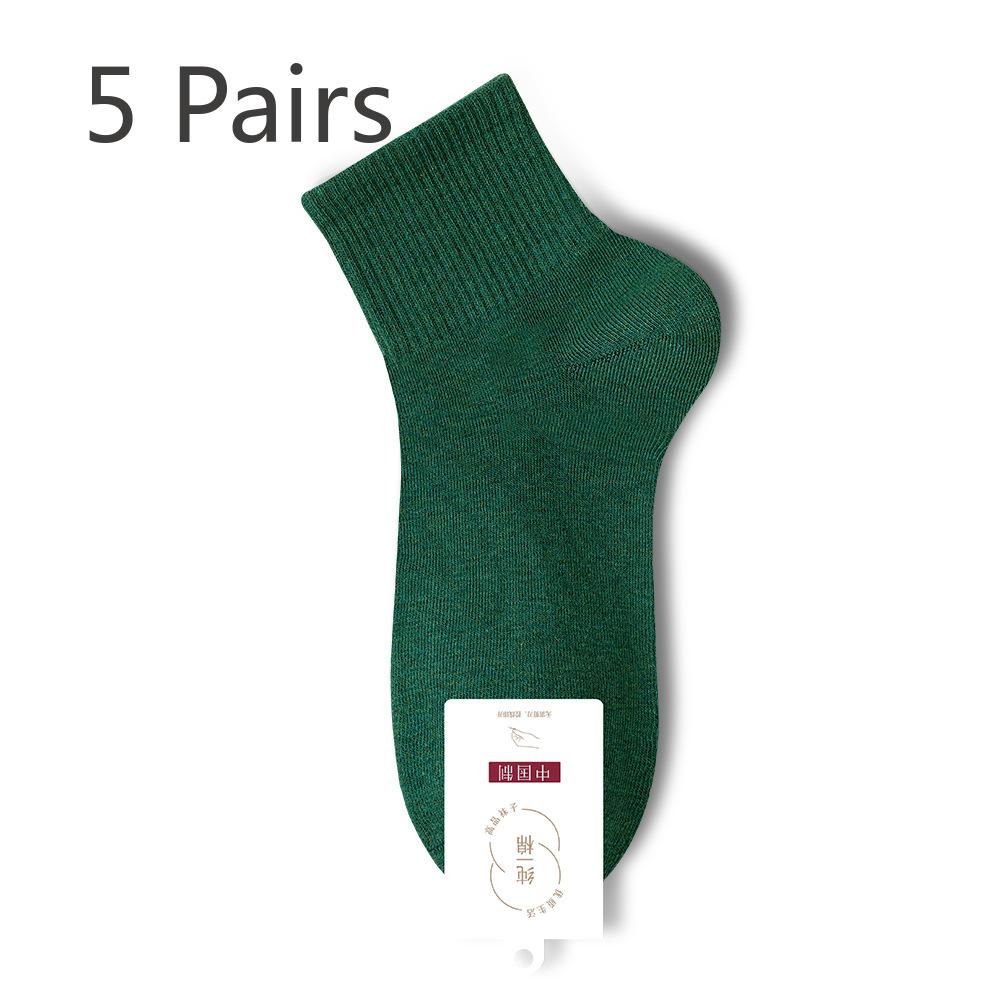 

5 пар женских коротких носков длиной до середины икры, дышащих и впитывающих пот, без косточек, на весну и лето 5 pairs темно-зеленого