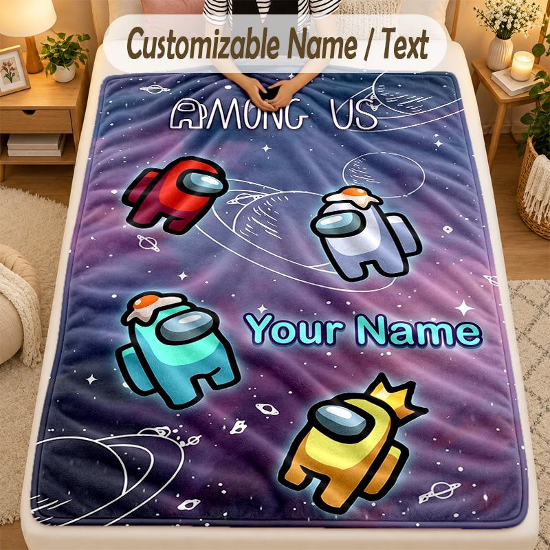 Flannel BlanketAmong Us Custom Name Text Personalized Soft Warm Throw Blanket Home Decor Gift