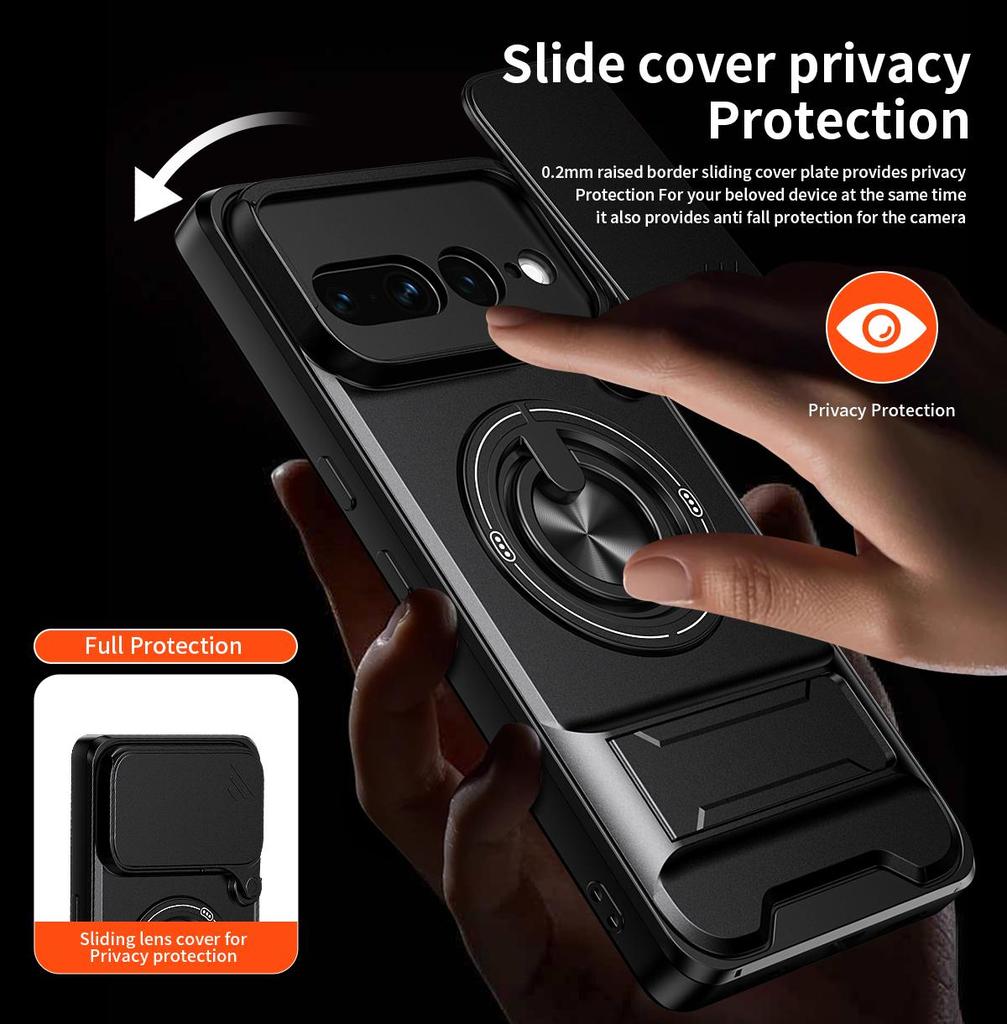 Sliding Camera Lens Cover for Google Pixel 7 Pro Case With Built-in Ring Stand Phone Case