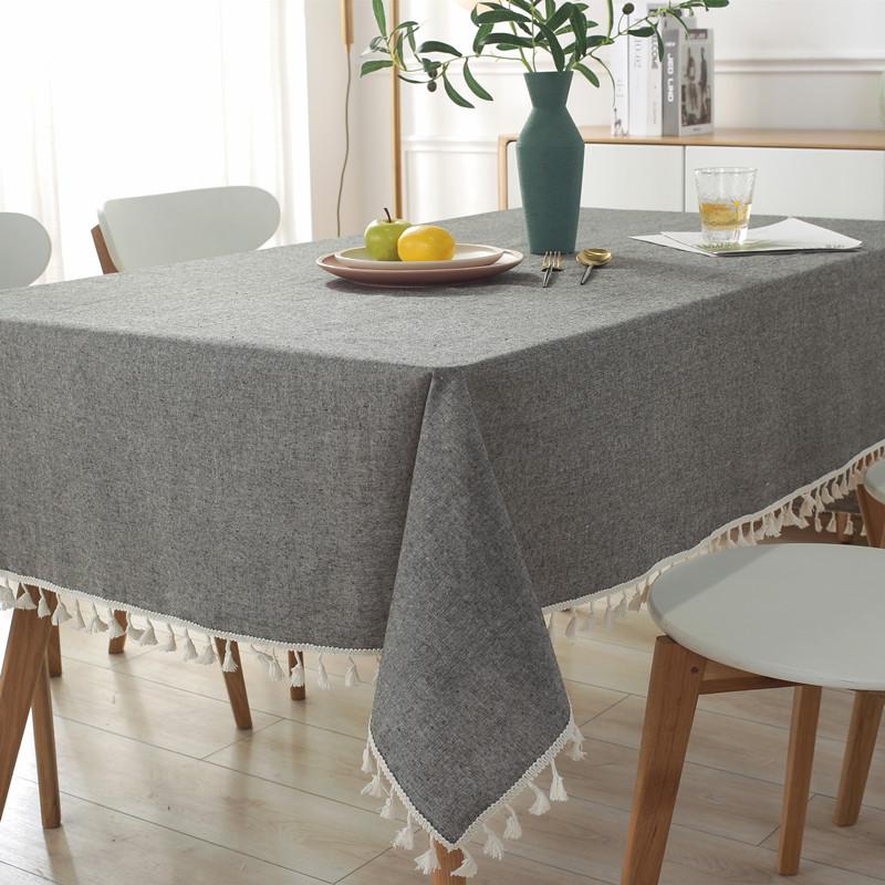Japanese-Style Polyester-Cotton Simple Yarn-Dyed Plain Fringed Lace Geometric Rectangular Tablecloth Coffee Table Dining Table Cloth