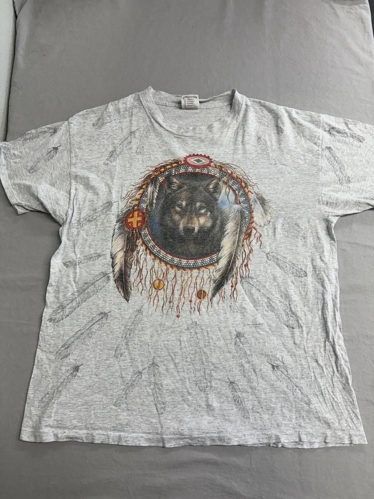 Vintage Native American Wolf Spiritial Animal T-shirt AOP XL Unisex T-Shirt S