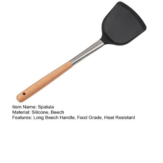 Spatule en Silicone à Long manche en hêtre, qualité alimentaire, résistante à la chaleur, lavable au lave-vaisselle, poêle antiadhésive, retourneur de cuisine, ustensiles de cuisine, fournitures de cuisine