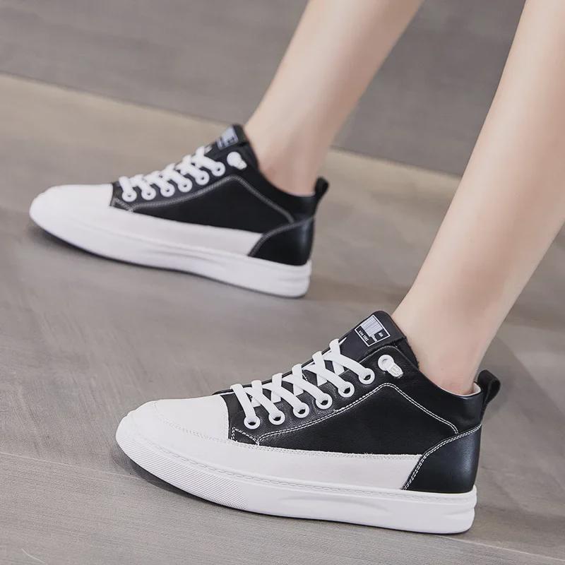 Dámské bílé kotníkové boty z pravé kůže - podzim/zima 2025, univerzální styl, plus samet, první vrstva hovězí kůže, ideální na běhání a cestování.