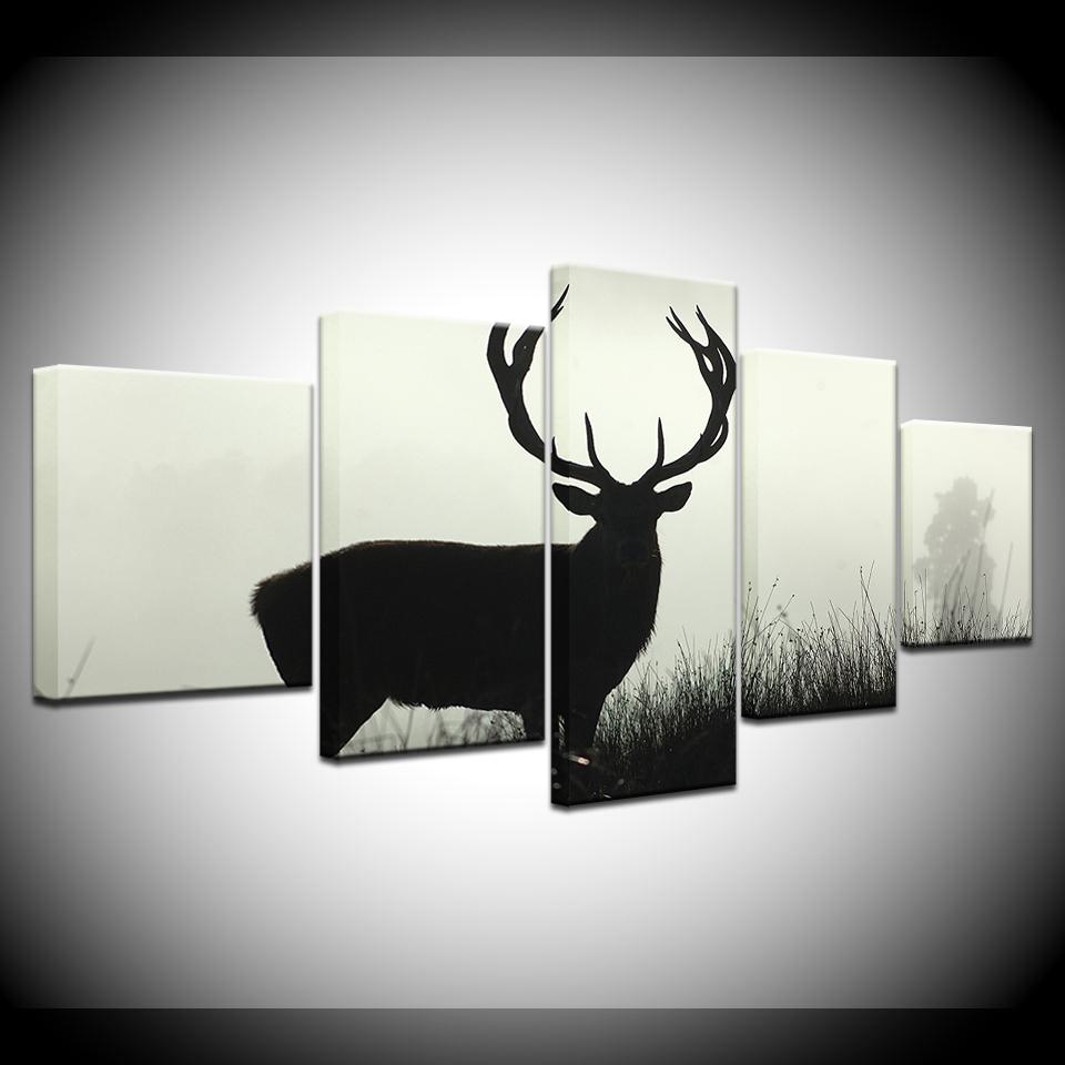 Canvas Painting A deer walking in dense fog 5 Piece Wallpapers Art Canvas Print modern Poster Modular art painting Home Decor