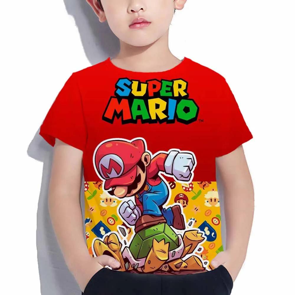 Maglietta Fashion Mario 2025 Abbigliamento per Bambini Top Maglietta per Ragazzi Maglietta Gioco Stampa 3D Maglietta Animazione Divertente Manica Corta Abbigliamento per Neonate