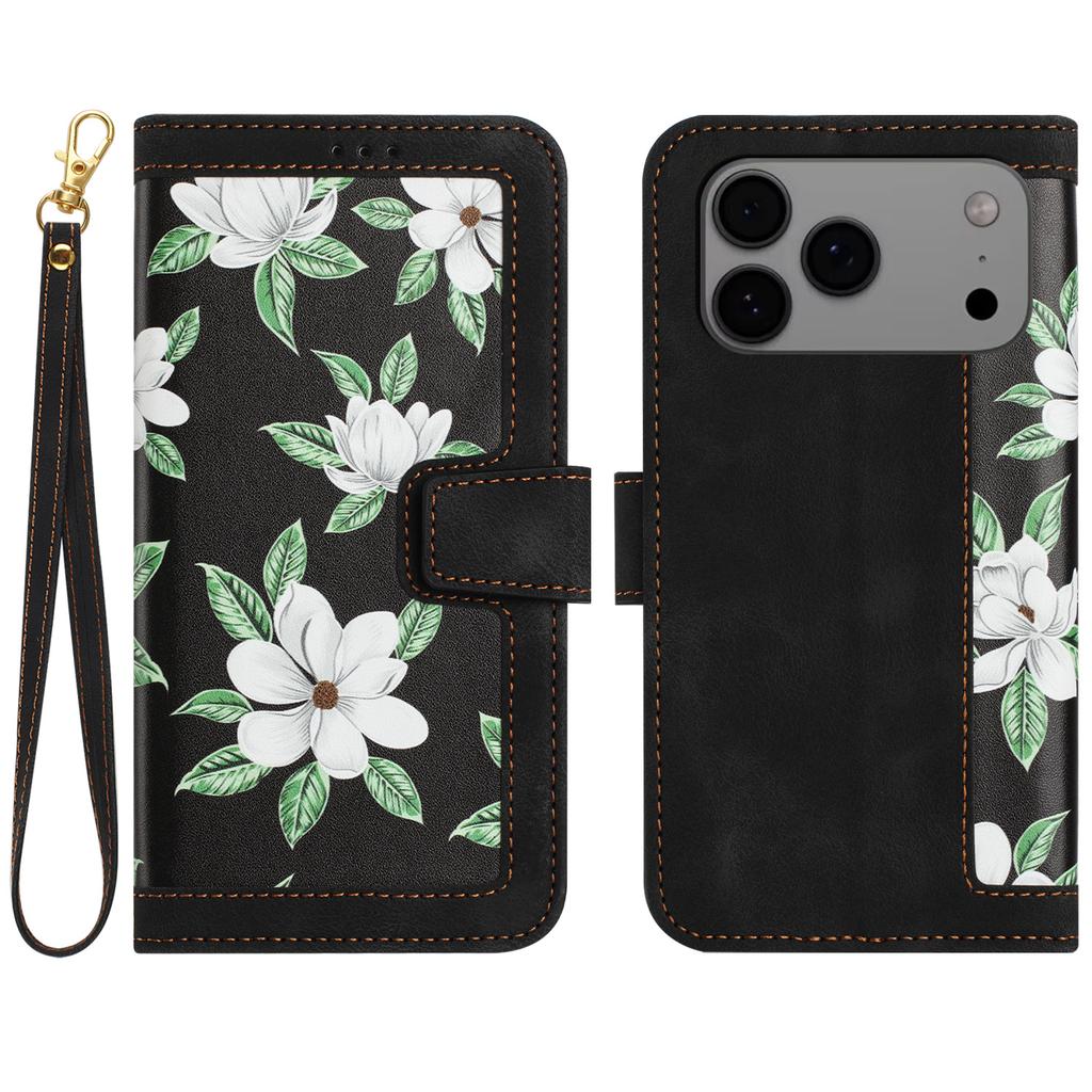 For iPhone 17 Pro Max Case PU Leather Floral Phone Cover with Card Slots