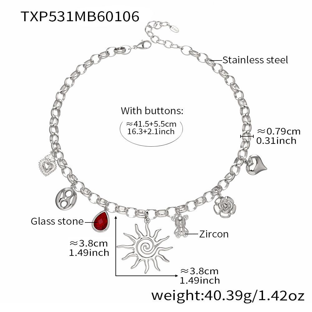 Spiral Sun & Bear Zirconia Multi-Pendant Necklace & Bracelet Set
