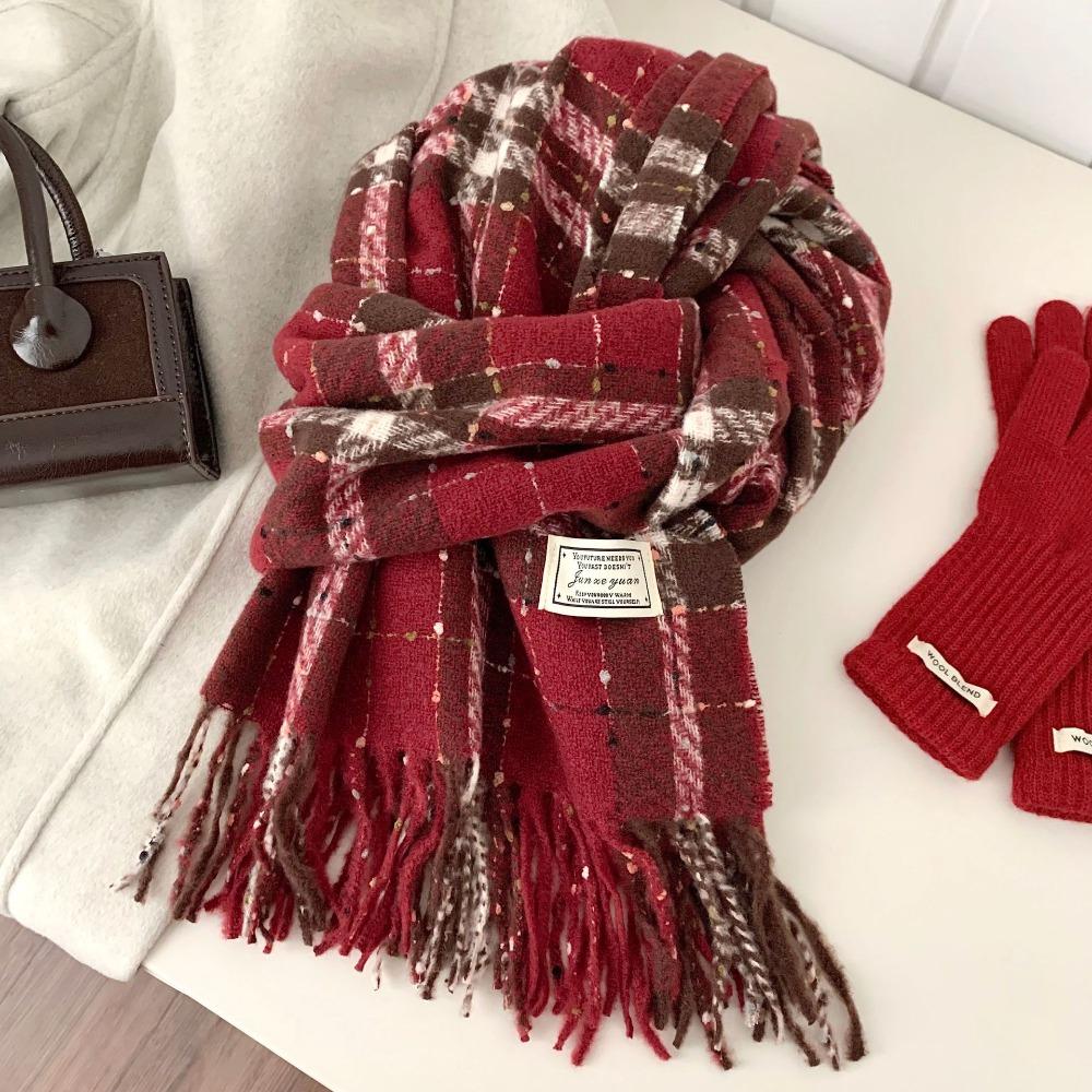 Sweet Winter Knitted Scarves New Year Red Long Shawl Warm Plaid Wool Scarf  Student