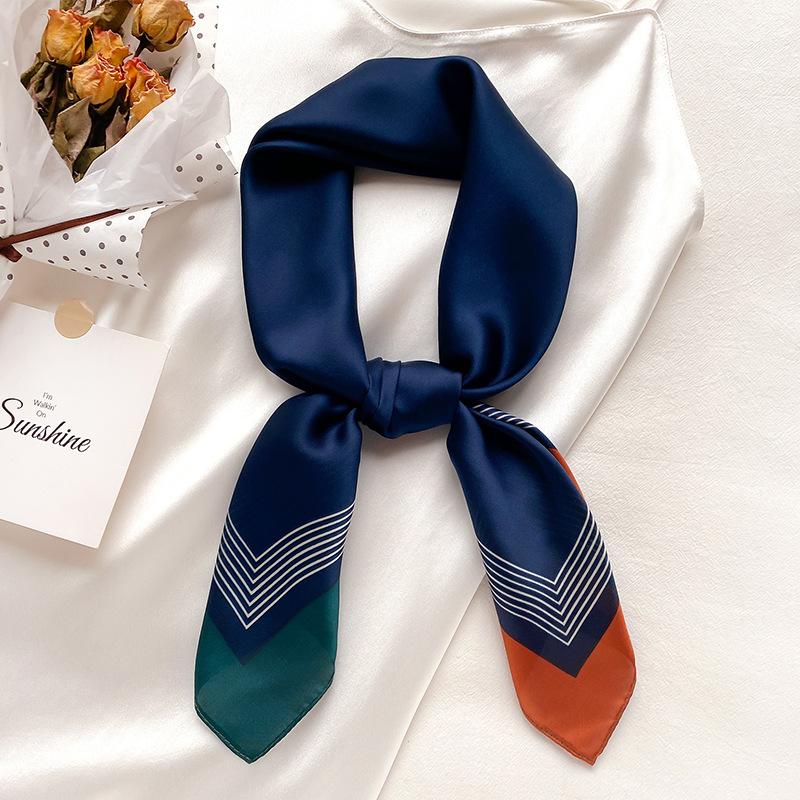 Luxury  Square Silk Scarf Women Plain Striped Line Shawls And Wraps Fashion Bag Scarfs Hair Tie Bandanas Hijab 70*70Cm