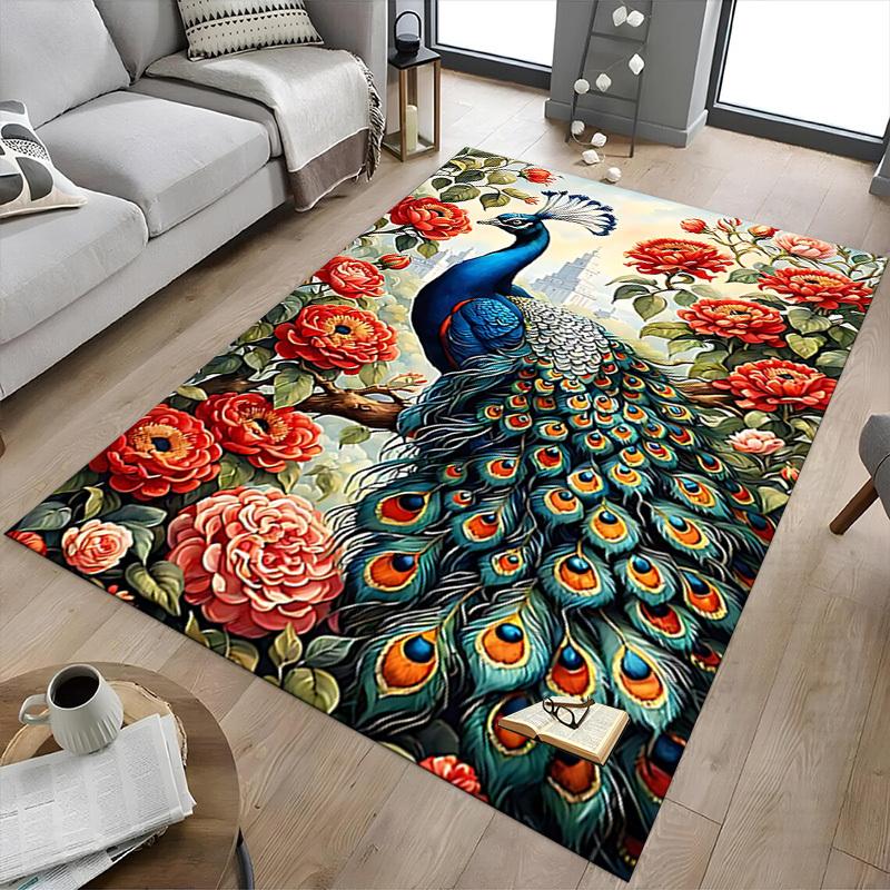 1PC peacock flowers Carpet Ultra Soft, Thick & Absorbent, Non Slip Machine Washable Mat for Entryway