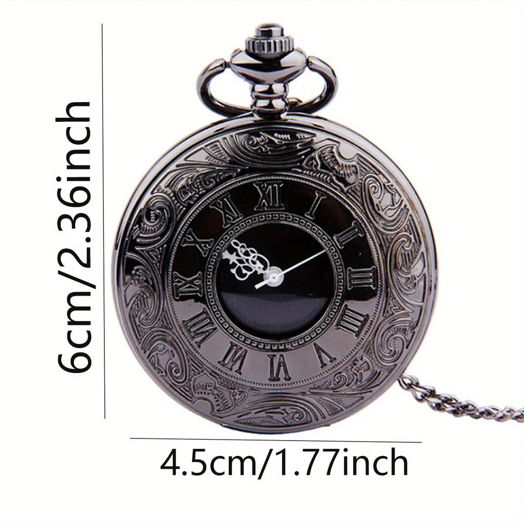 Vintage Charm Black Unisex Fashion Roman Number Quartz Steampunk Pocket Watch Women Man Necklace Pendant with Chain Gift