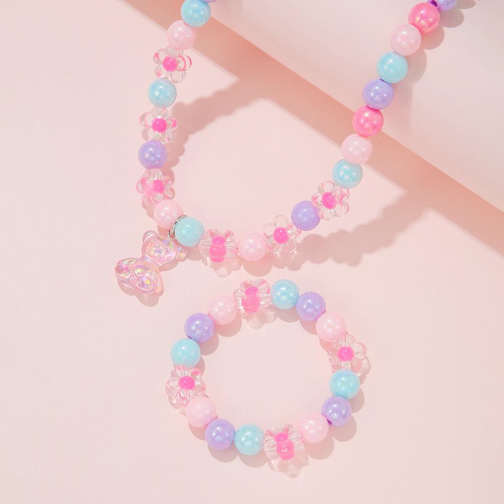 Macaron flerfarget allsidig perlekjede barn halskjede armbånd prinsesse liten jente baby søt Zirkon drakt