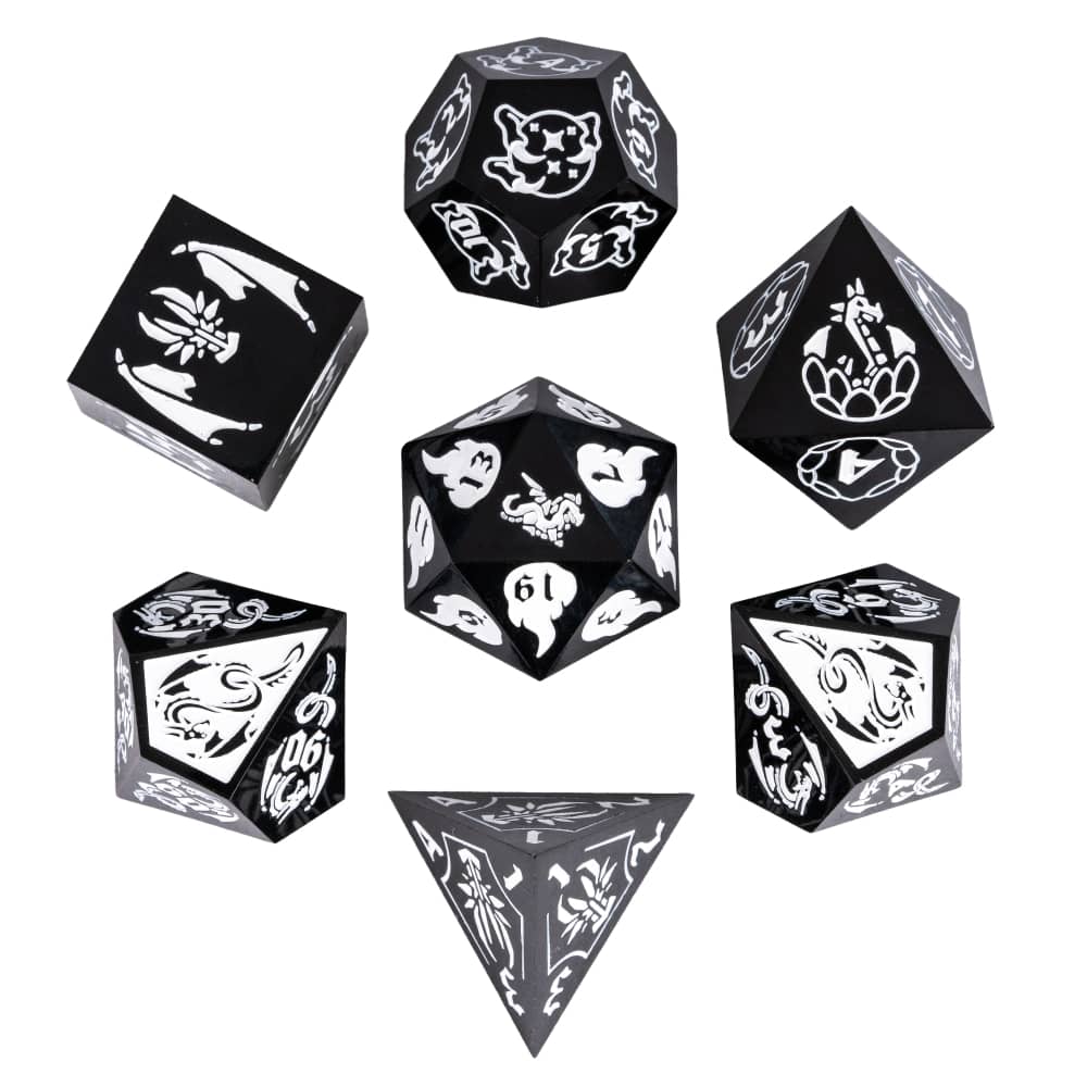 Cusdie Sharp Edges Dice DND Patterned D&D Dice Board Games 7 Handcrafted Polyhedral Dice Set for Role Playing Game Pathfinder