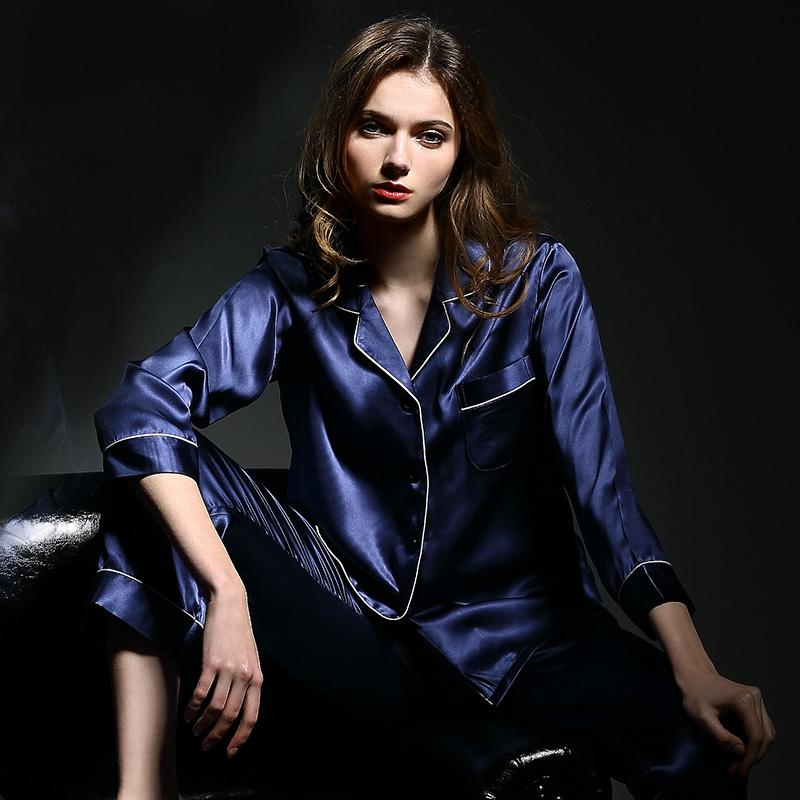 Mulberry Silk Pajamas Women Set Summer Autumn Spring Winter Long-sleeved Two-piece Set Silk Sleepwear Gray