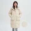 Jachetă lungă din bumbac, cu glugă, în stil coreean, cu glugă, cu guler lung, îmbrăcăminte de iarnă