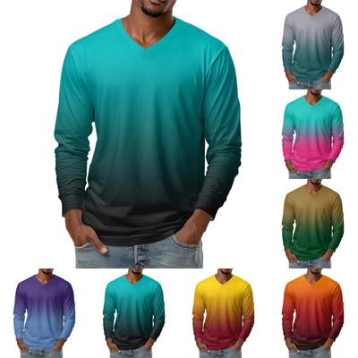 Men's V-neck Casual Fashion Printed Long-sleeved T-shirt Top