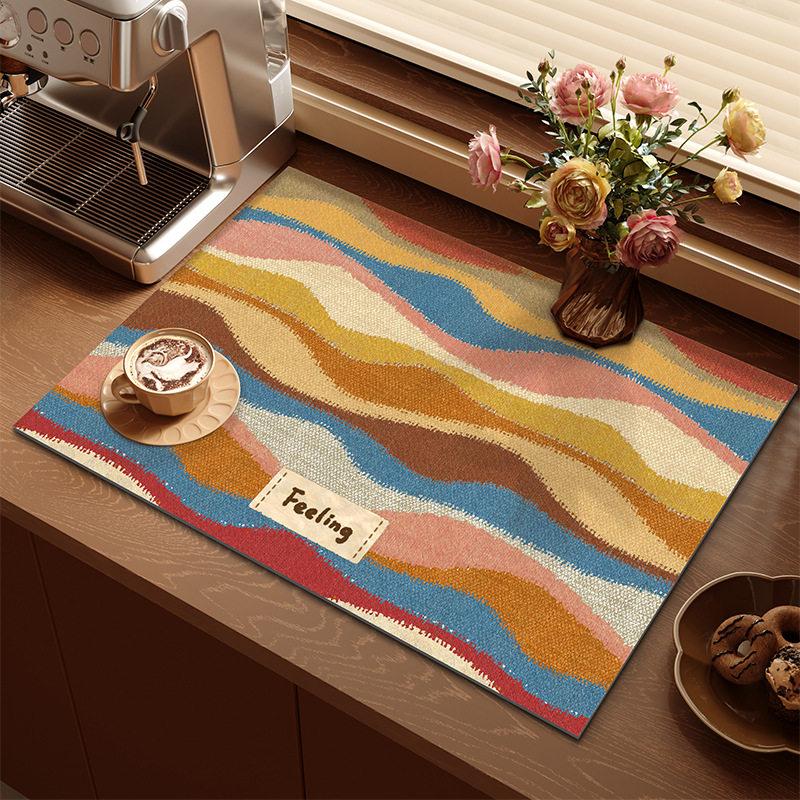 Pastel Color Block Drying Mat Patchwork Print Waterproof Non Slip Pad For Coffee Bar Kitchen Worktop Decor Kitchen Mat