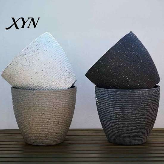 Simple Decorative Garden Ornament Large Tall Resin Planter, Thickened Faux Stone Plant Pot with Embossed Small Succulent Texture, Modern Flower