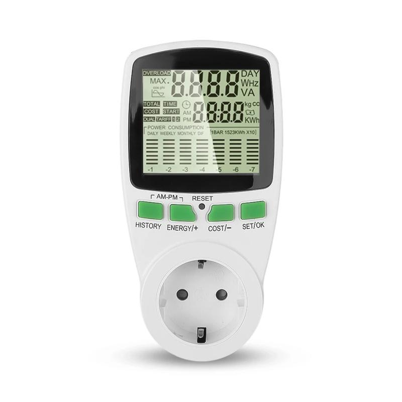 Digital Wattmeter AC Power Meter Electric Consumption Energy Meter EU Plug Socket Power Kilowatt Wattage Voltage Indicator
