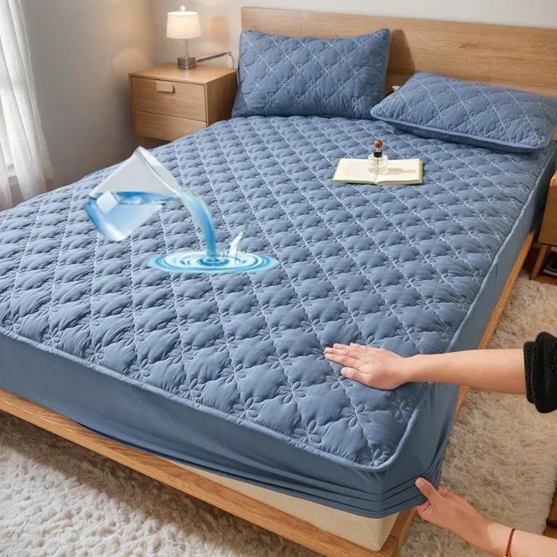 Waterproof Mattress Protector Hypoallergenic Mattress Cover Quilted Thickened Bed Fitted Sheet Breathable Comfortable Silent