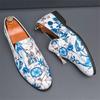 Men's Pointed Printed Pattern Tassels Slip On Patent Leather Dress Casual Shoes Wedding Dress Business Homecoming Footwear