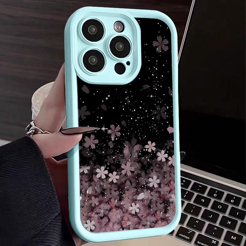 For iPhone 16 Plus 15 14 Pro Max 13 12 Pro 11 XS XR 8 7 Phone Cover Gradient Cherry Blossom Shockproof Lens Protection TPU Soft Case