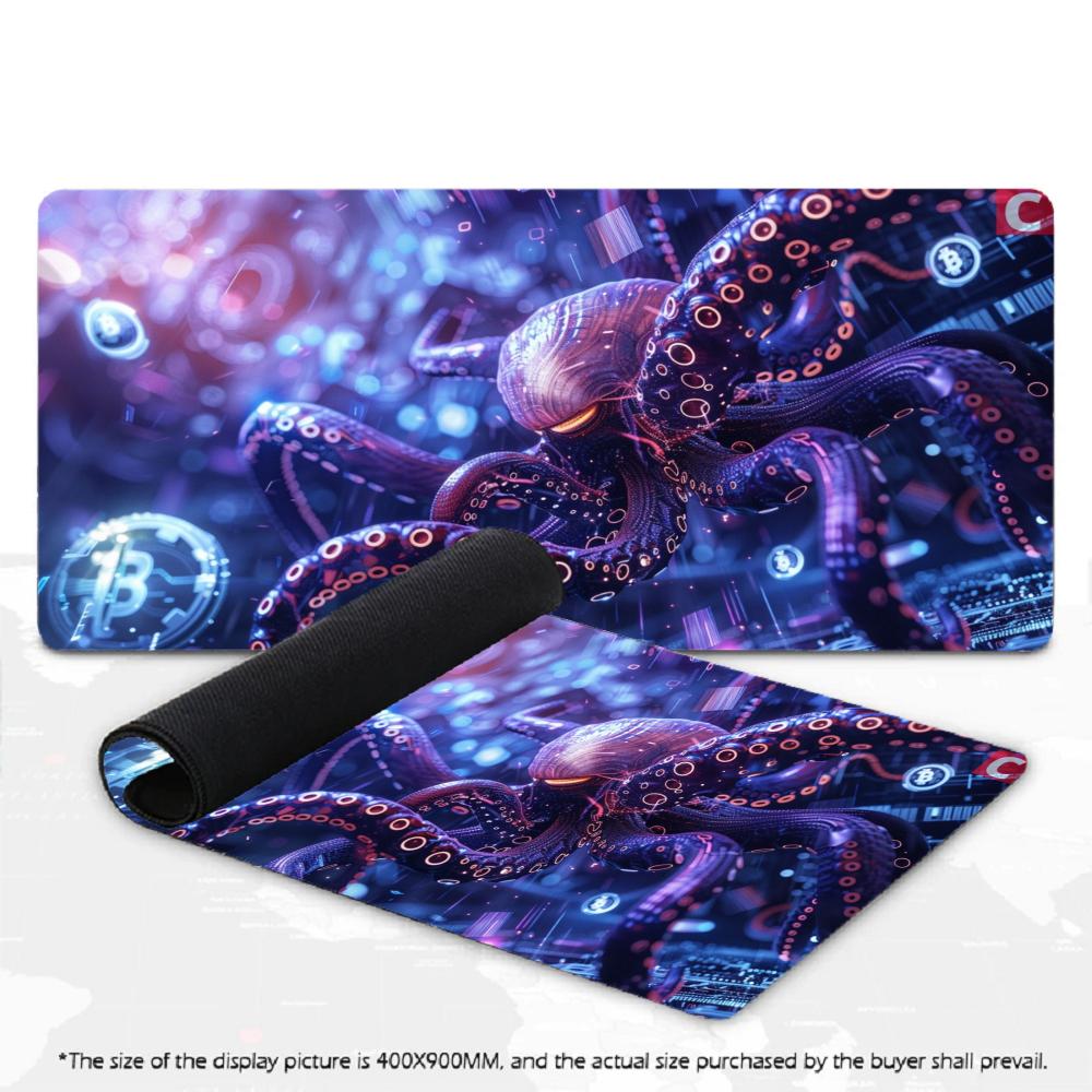 XXL Pc Game Deskmat Stained Glass Kraken Sea Monster Thunder Wave Large Mouse Pad Non‑Slip Rubber Keyboard Mats Gamer Mousepads