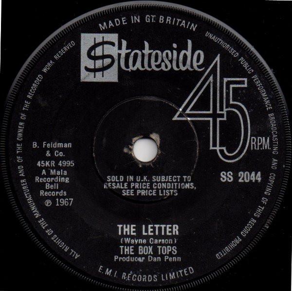 

7inch Record BOX TOPS Letter SS2044 STATESIDE 1967 UK Rock Used