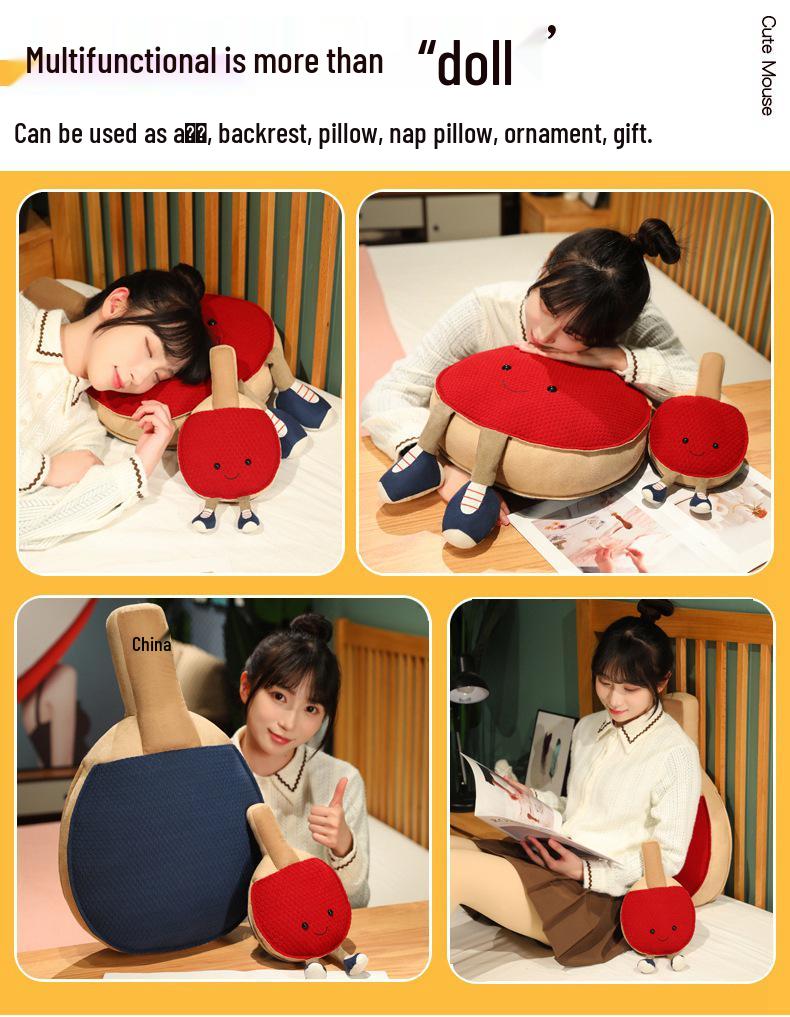 Plush Ping Pong Racket Doll - Children's Stuffed Animal Bedtime Pillow