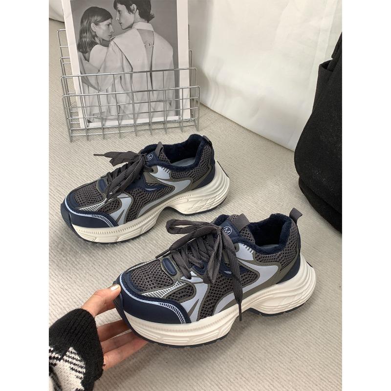 Winter new thick-soled velvet dad shoes sports running women's shoes 33861