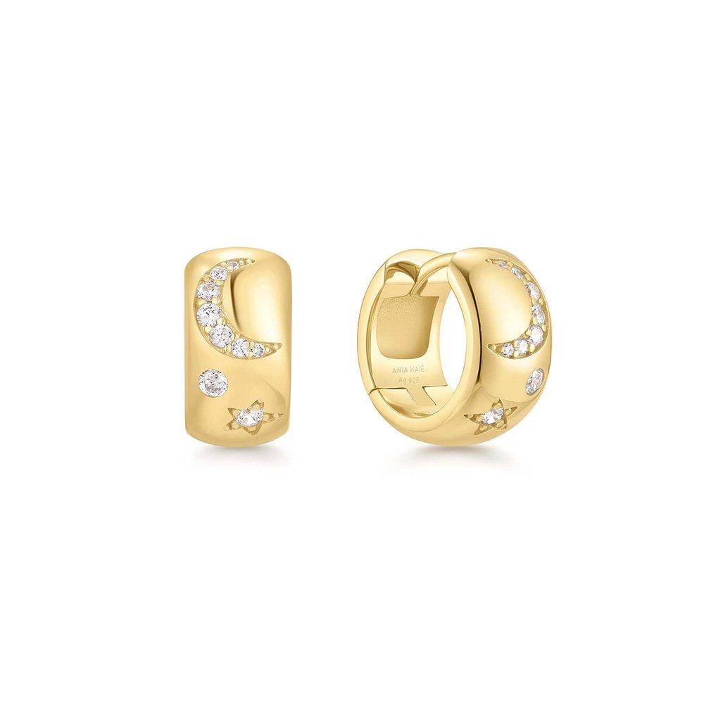 Gold Cosmic Chunky Huggie Hoop Earrings 925 Silver E066-09G